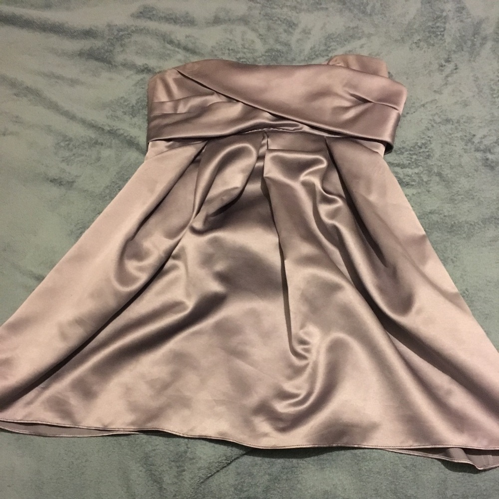 Silver/gray short prom dress.